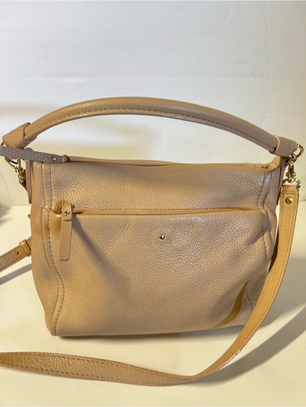 Kate Spade Neutral Beige Leather Shoulder Bag with Adjustable Cross Body Strap
